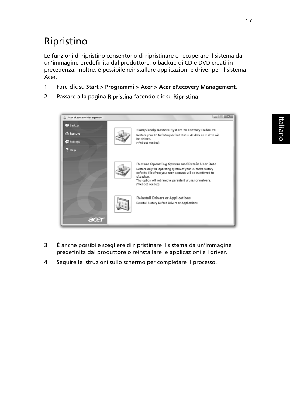 Ripristino | Acer Aspire 5741ZG User Manual | Page 277 / 2345