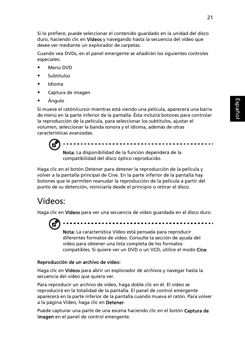 Vídeos, Reproducción de un archivo de vídeo | Acer Aspire 5741ZG User Manual | Page 357 / 2345
