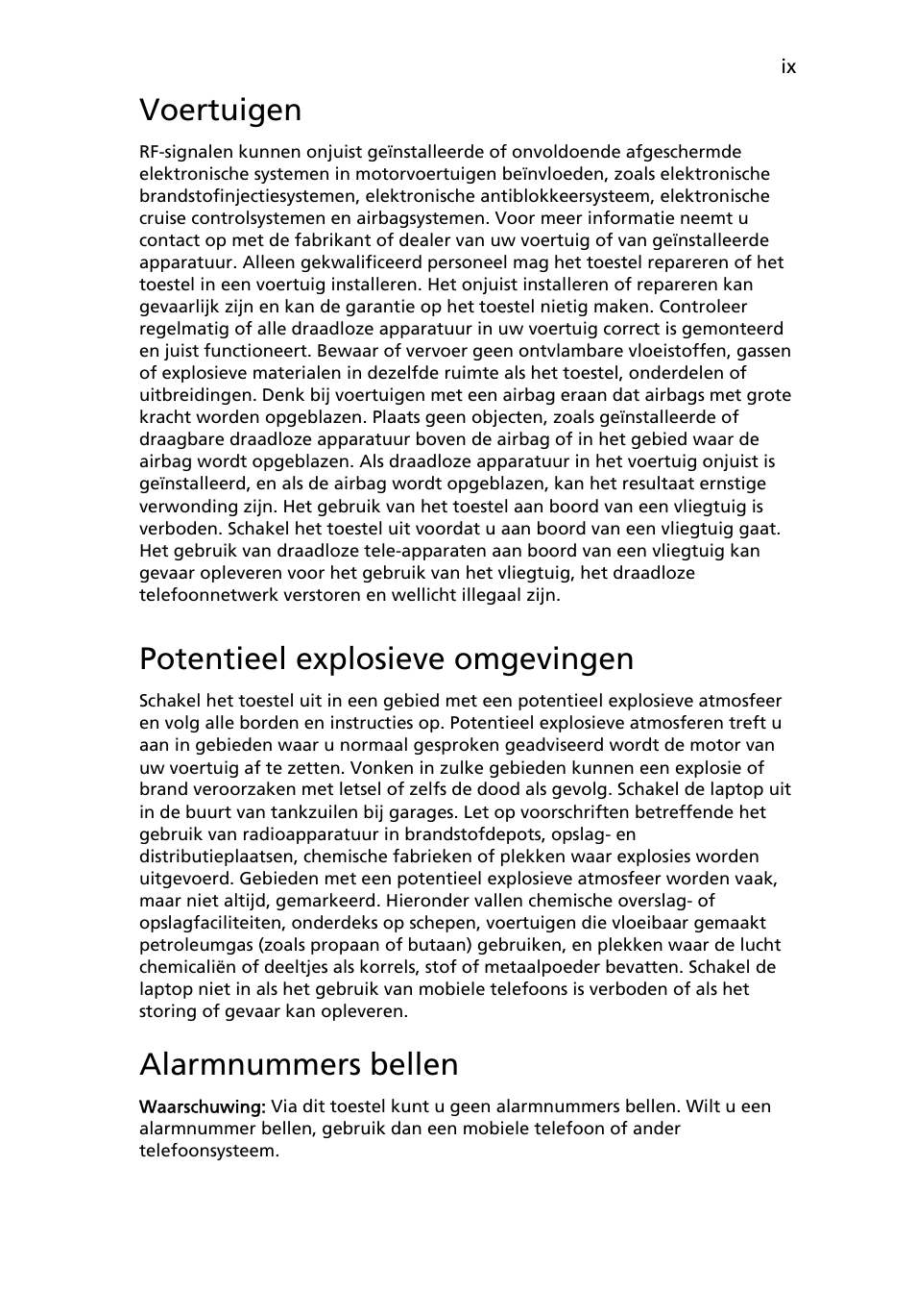 Voertuigen, Potentieel explosieve omgevingen, Alarmnummers bellen | Acer Aspire 5741ZG User Manual | Page 479 / 2345