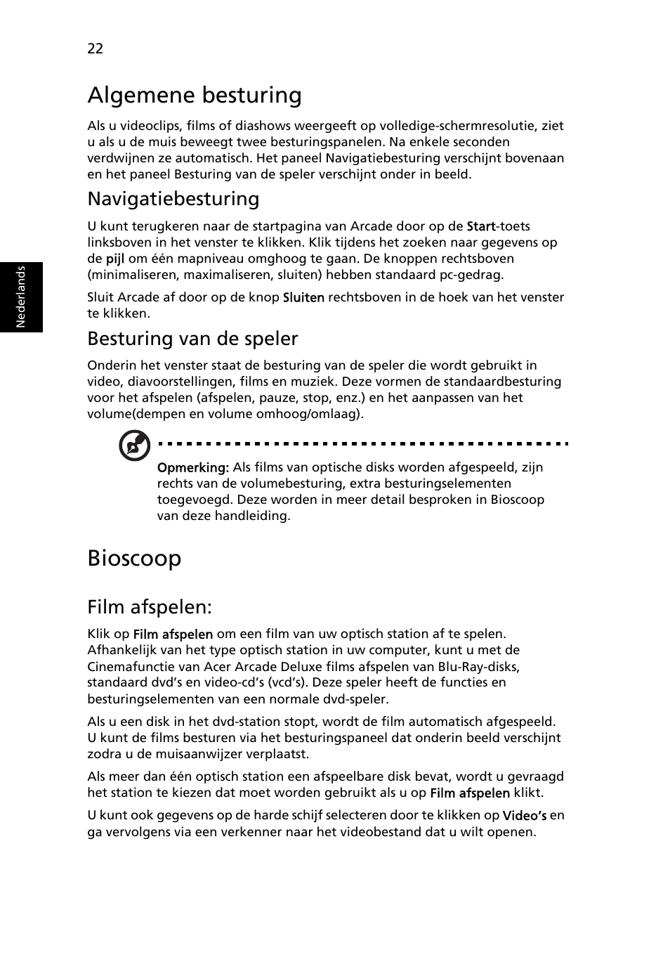 Algemene besturing, Bioscoop, Navigatiebesturing | Besturing van de speler, Film afspelen | Acer Aspire 5741ZG User Manual | Page 512 / 2345