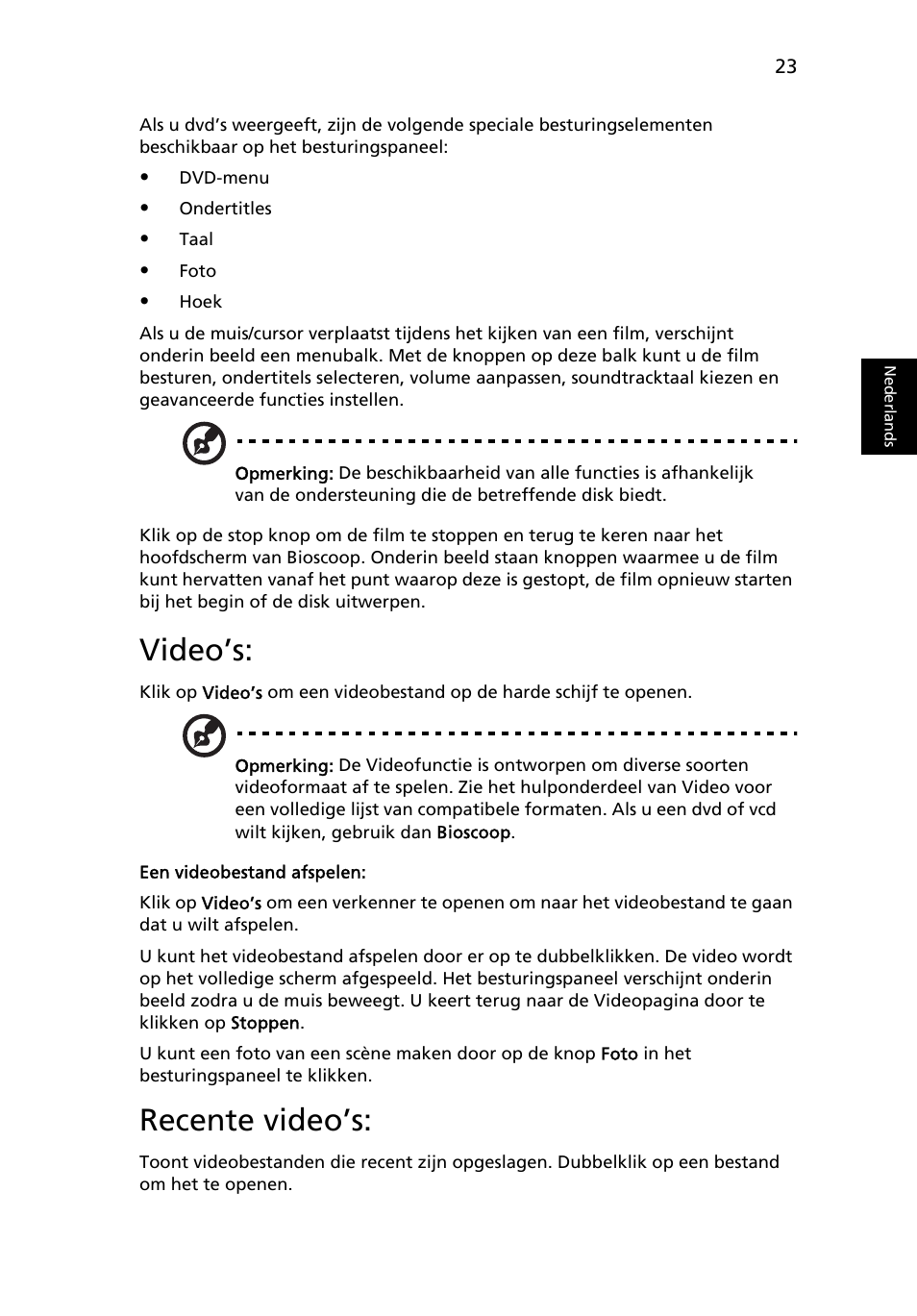 Video’s, Recente video’s, Een videobestand afspelen | Acer Aspire 5741ZG User Manual | Page 513 / 2345