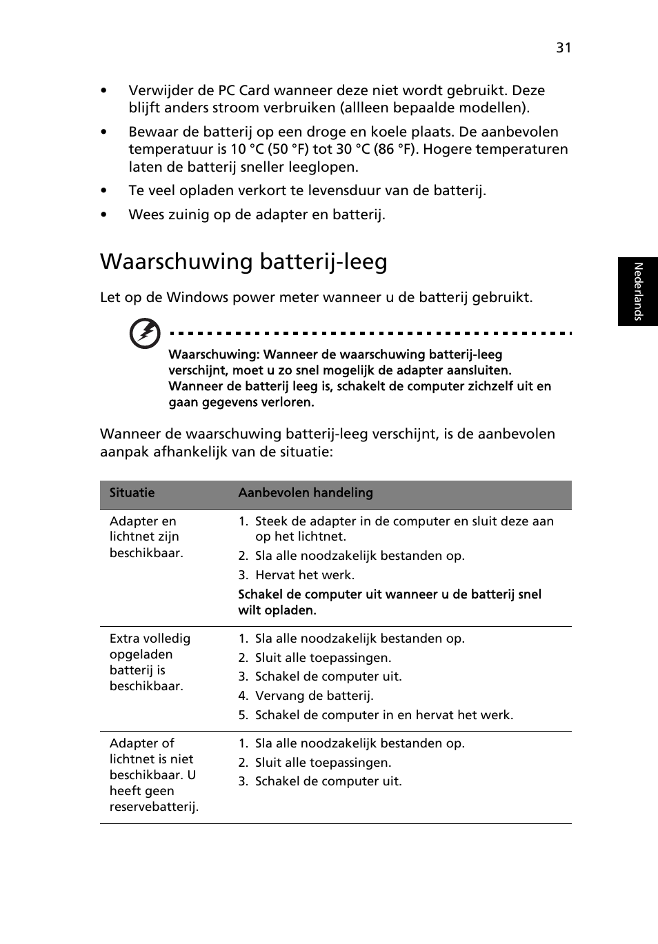 Waarschuwing batterij-leeg | Acer Aspire 5741ZG User Manual | Page 521 / 2345