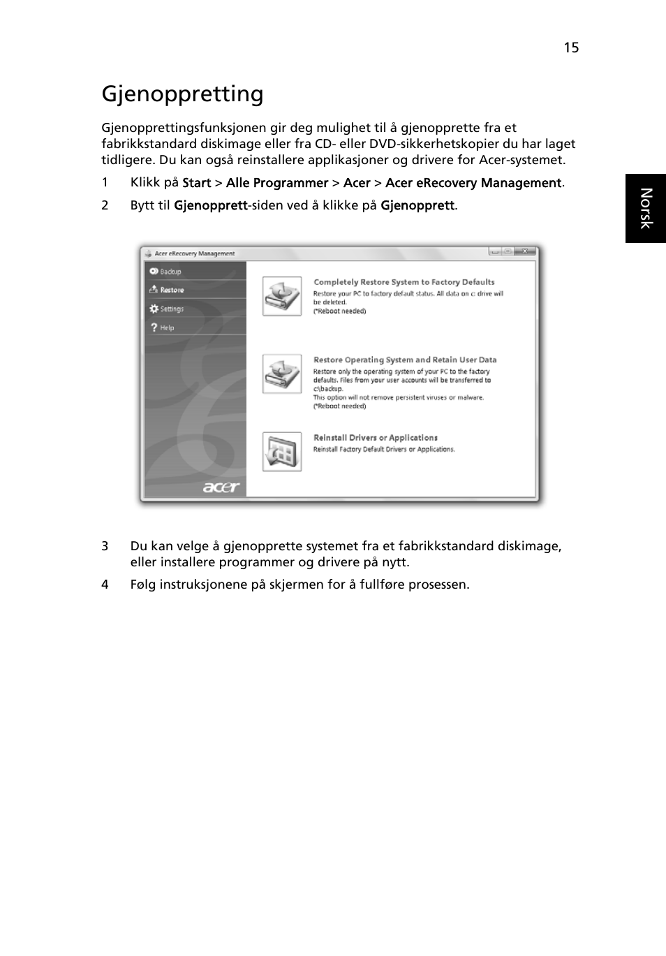 Gjenoppretting | Acer Aspire 5741ZG User Manual | Page 581 / 2345
