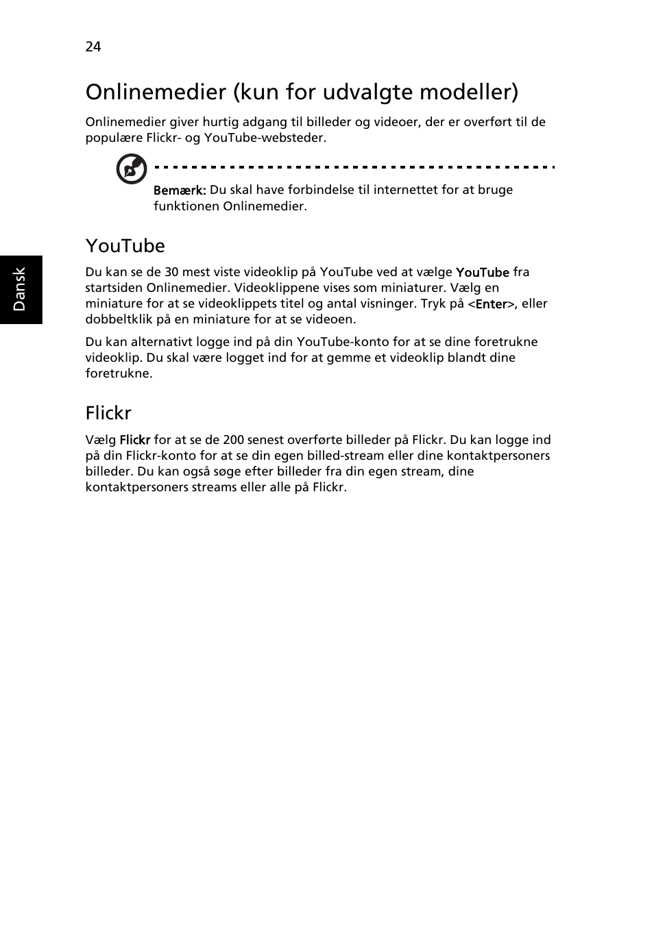 Onlinemedier (kun for udvalgte modeller), Youtube, Flickr | Acer Aspire 5741ZG User Manual | Page 662 / 2345