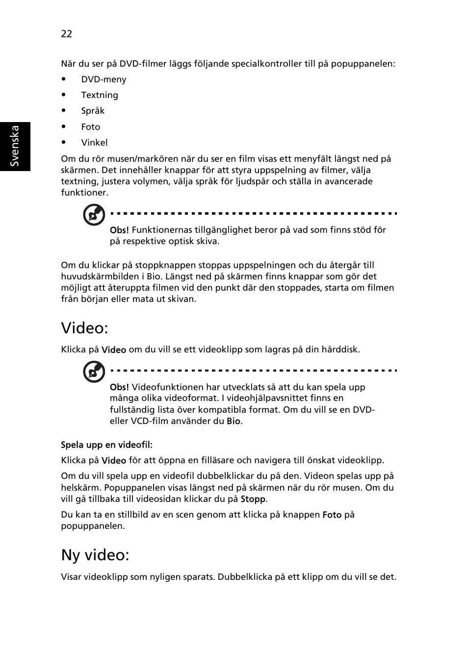 Video, Ny video, Spela upp en videofil | Acer Aspire 5741ZG User Manual | Page 734 / 2345