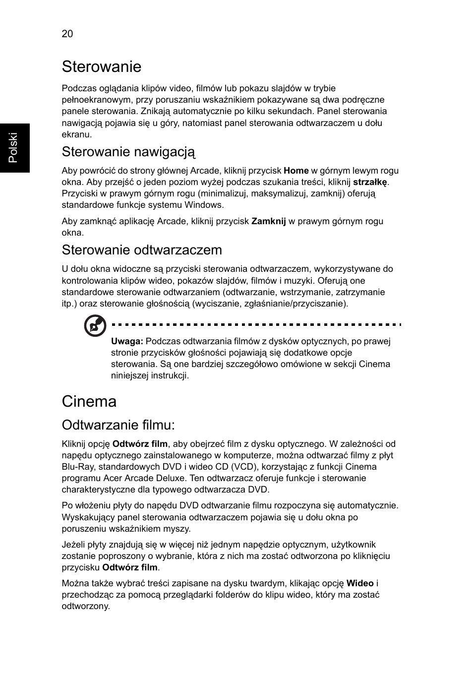 Sterowanie, Cinema, Sterowanie nawigacją | Sterowanie odtwarzaczem, Odtwarzanie filmu | Acer Aspire 5741ZG User Manual | Page 962 / 2345