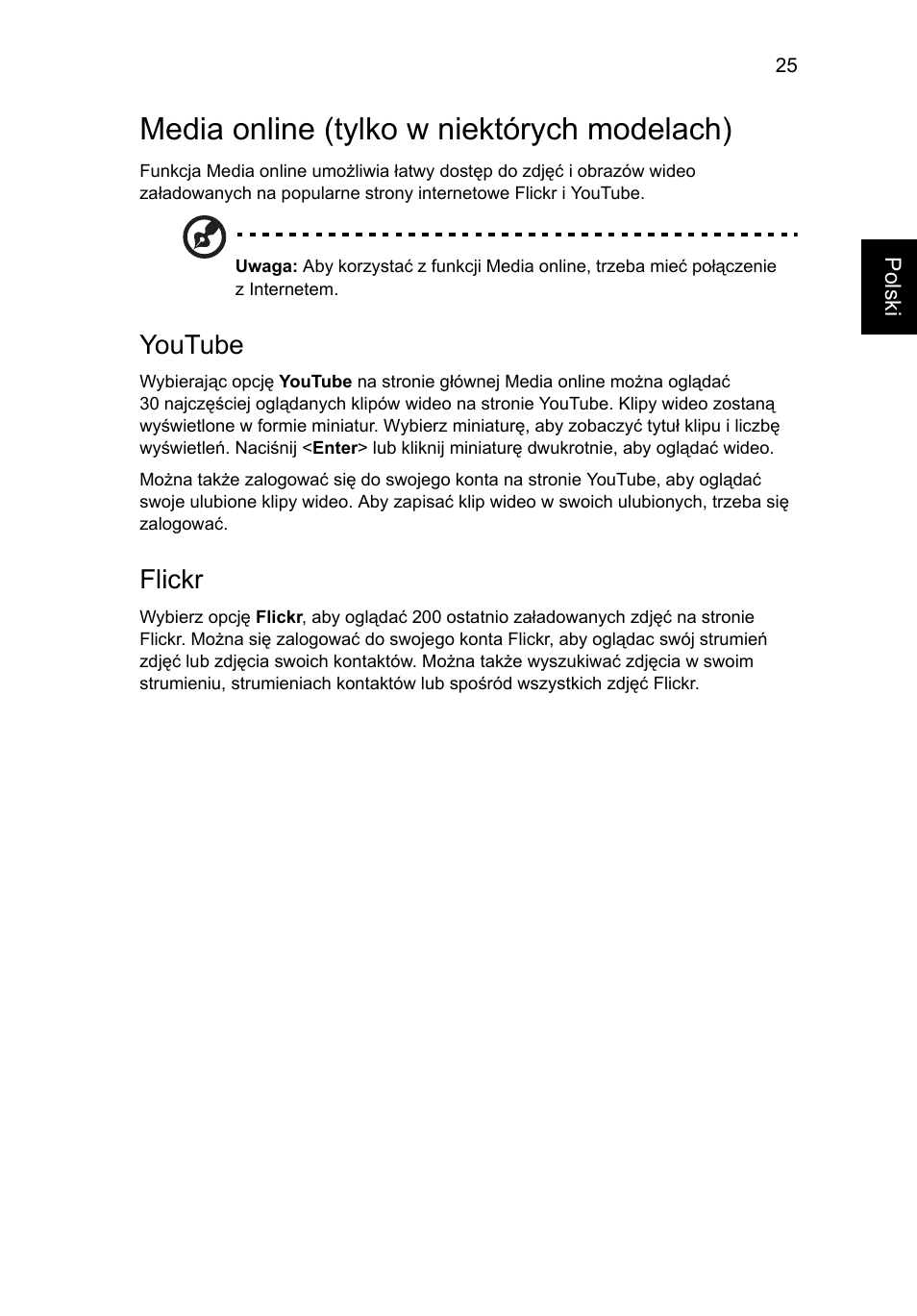 Media online (tylko w niektórych modelach), Youtube, Flickr | Acer Aspire 5741ZG User Manual | Page 967 / 2345