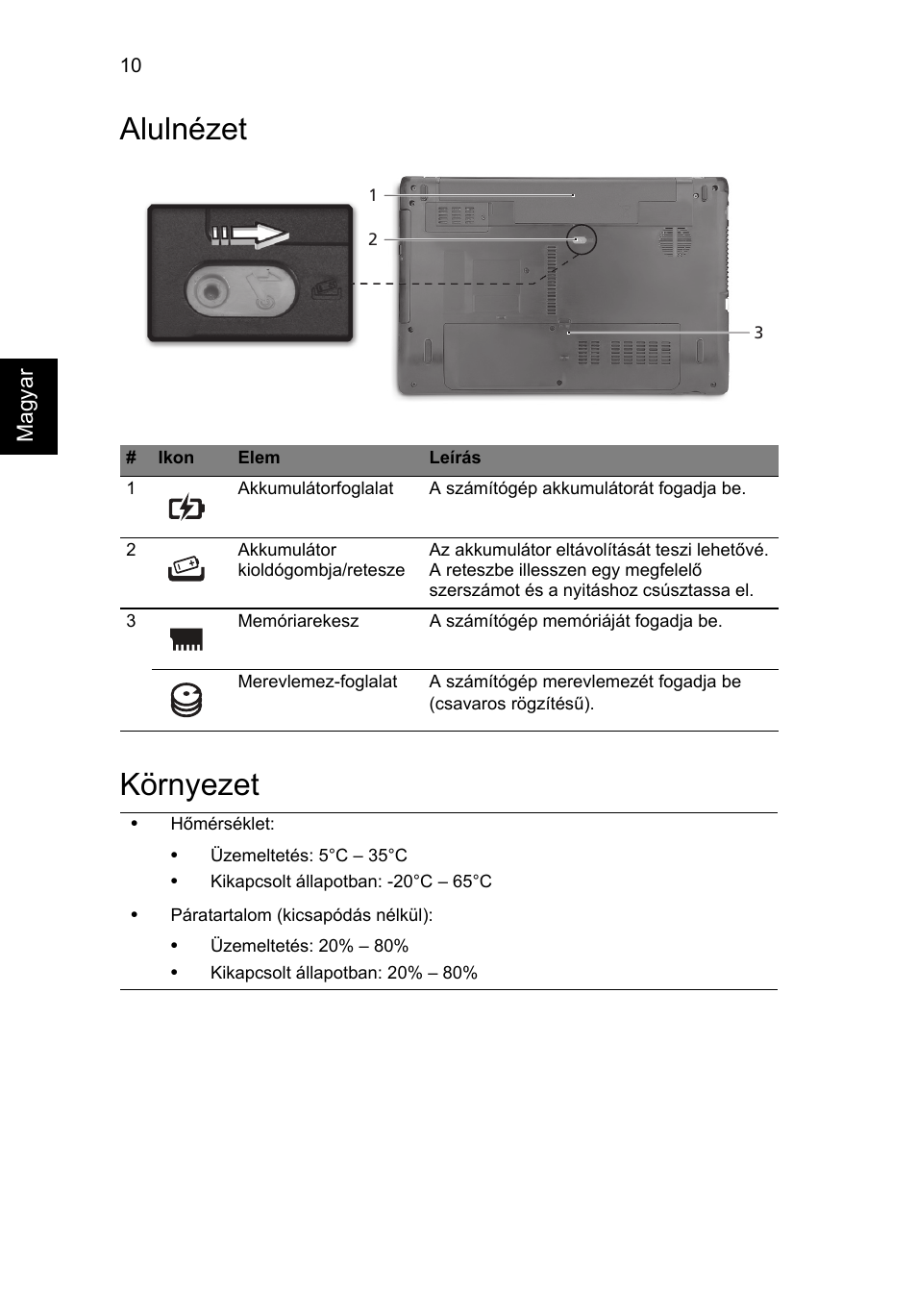 Alulnézet, Környezet, Alulnézet környezet | Acer Aspire 5750ZG User Manual | Page 148 / 320