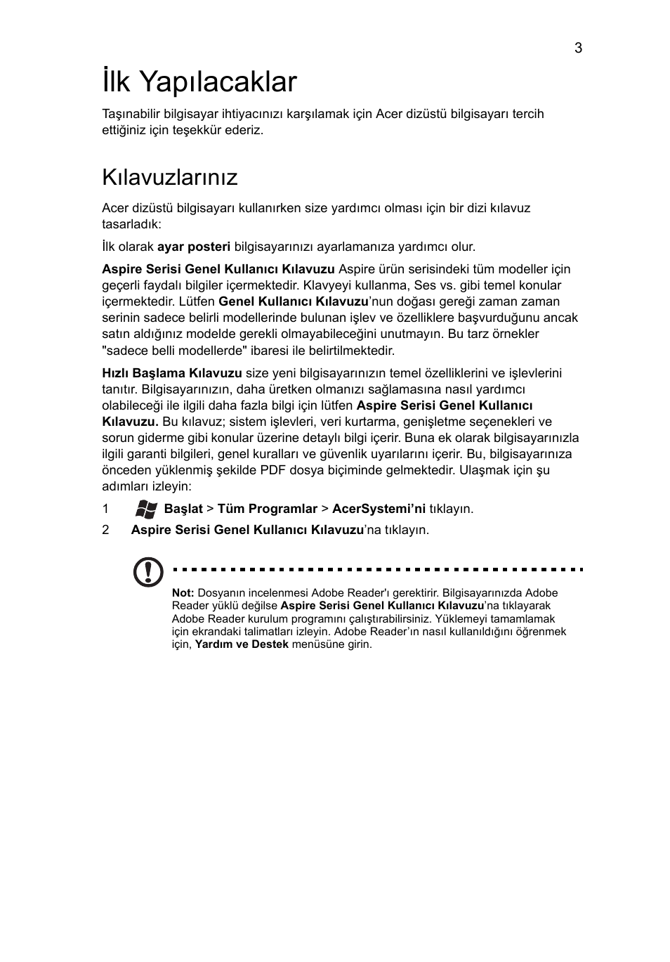 Ilk yapılacaklar, Kılavuzlarınız | Acer Aspire 5750ZG User Manual | Page 253 / 320
