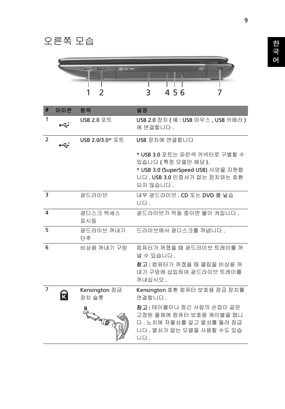 오른쪽 모습 | Acer Aspire 5750ZG User Manual | Page 279 / 320