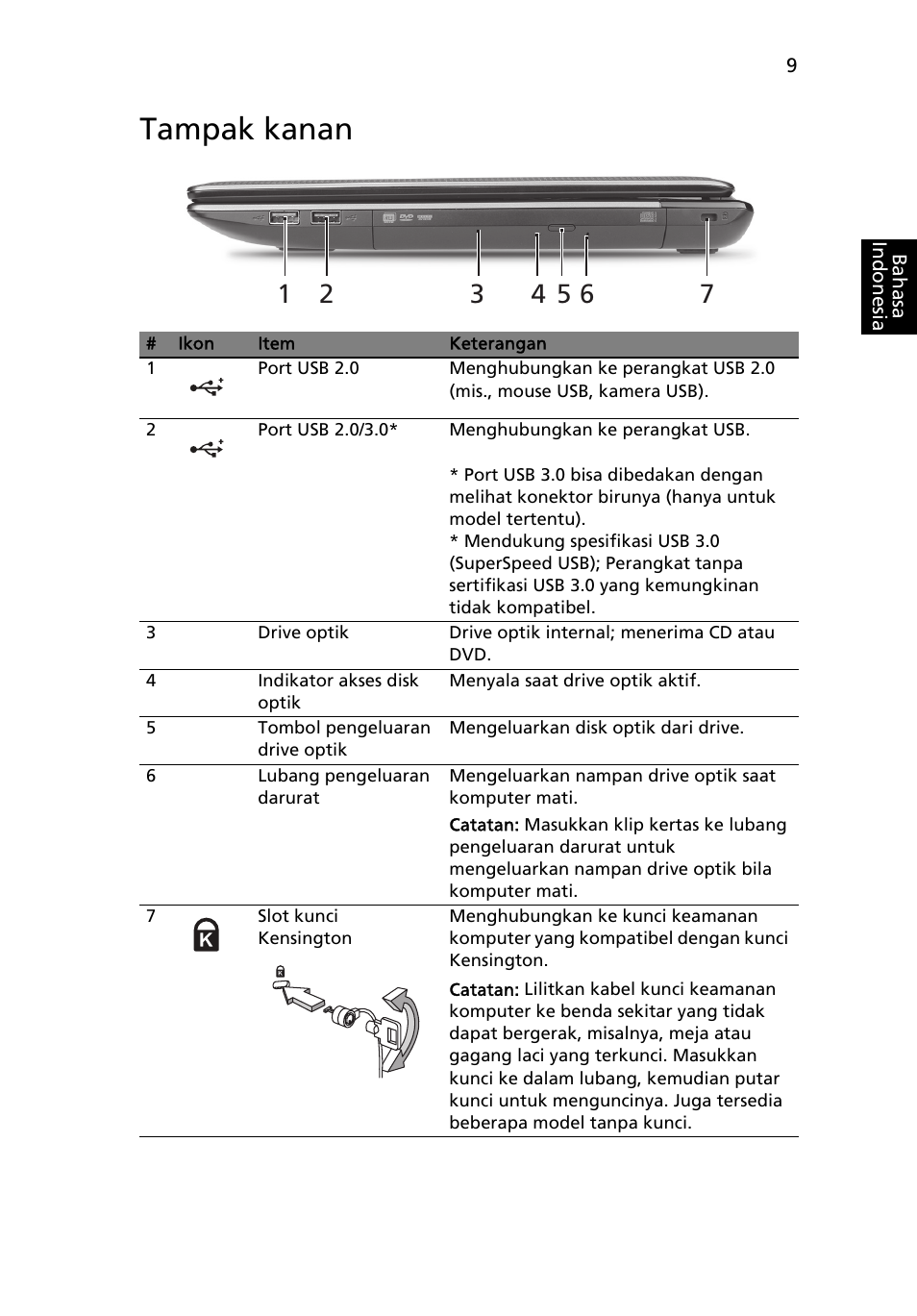 Tampak kanan | Acer Aspire 5750ZG User Manual | Page 309 / 320