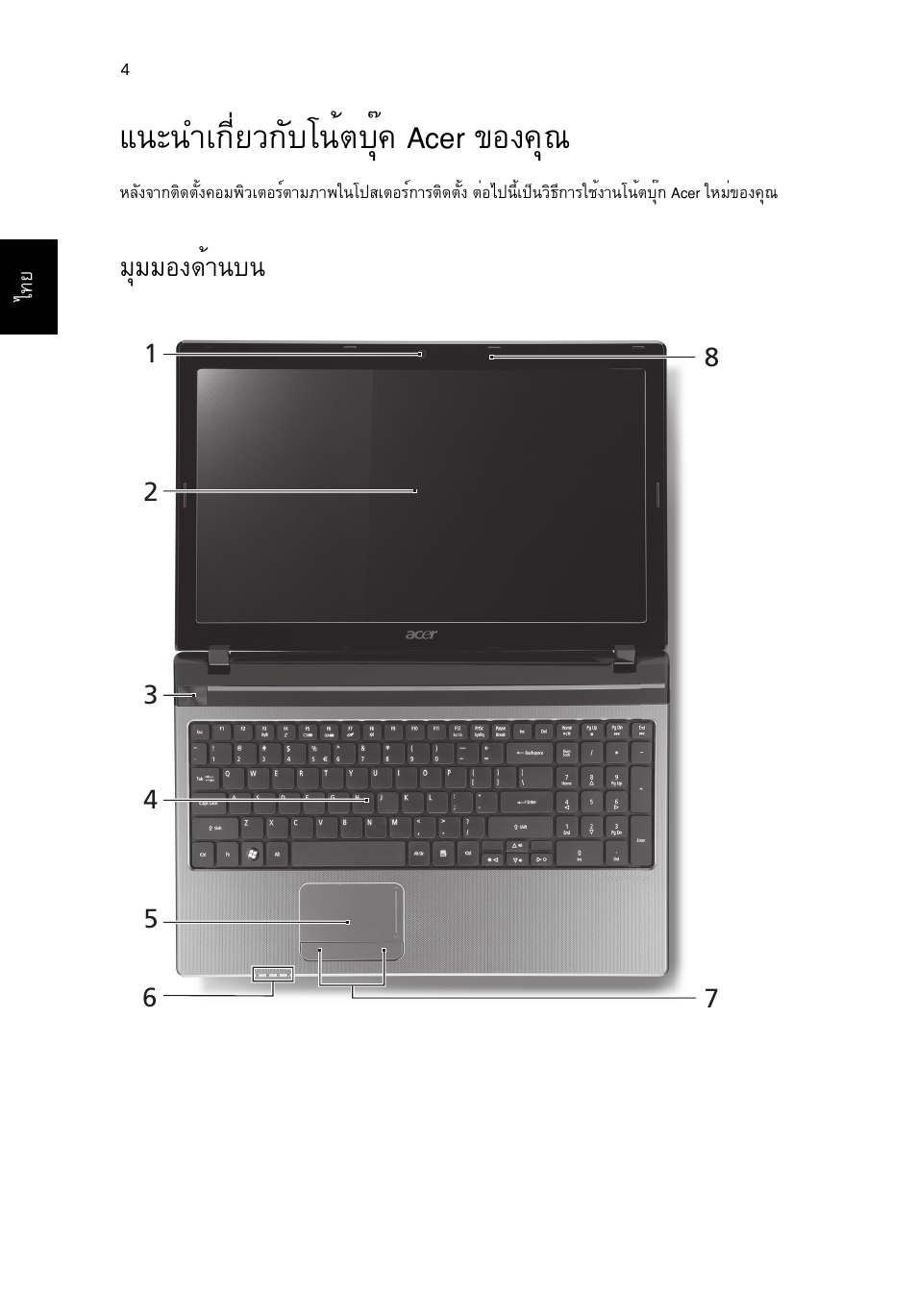 แนะนำเกี่ยวกับโน้ตบุ๊ค acer ของคุณ, มุมมองด้านบน, Б¹р¹уа¡хивз¡сºв¹éµºøê¤ acer ¢н§¤ш | Бшббн§´йт¹º | Acer Aspire 5750ZG User Manual | Page 314 / 320