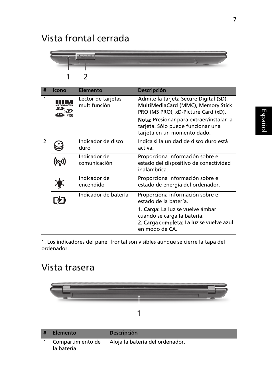 Vista frontal cerrada, Vista trasera | Acer Aspire 5750ZG User Manual | Page 49 / 320