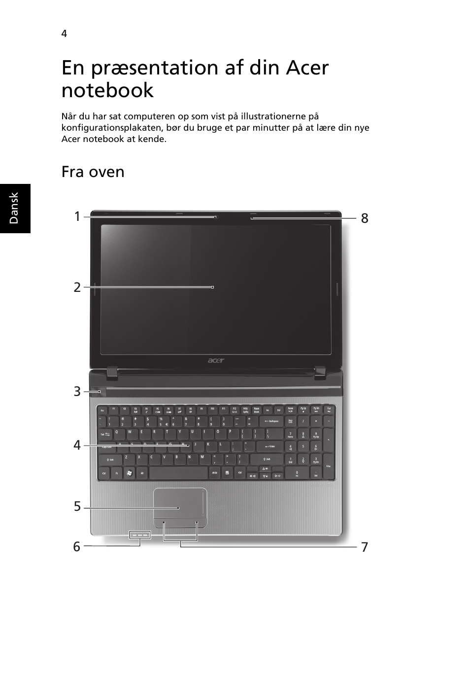 En præsentation af din acer notebook, Fra oven | Acer Aspire 5750ZG User Manual | Page 90 / 320