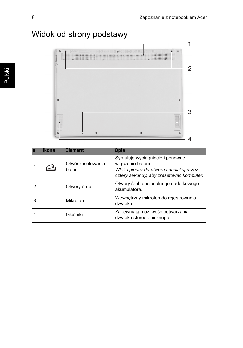 Widok od strony podstawy | Acer Aspire S7-391 User Manual | Page 158 / 366