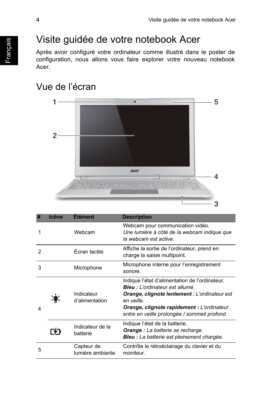 Visite guidée de votre notebook acer, Vue de l’écran | Acer Aspire S7-391 User Manual | Page 16 / 366