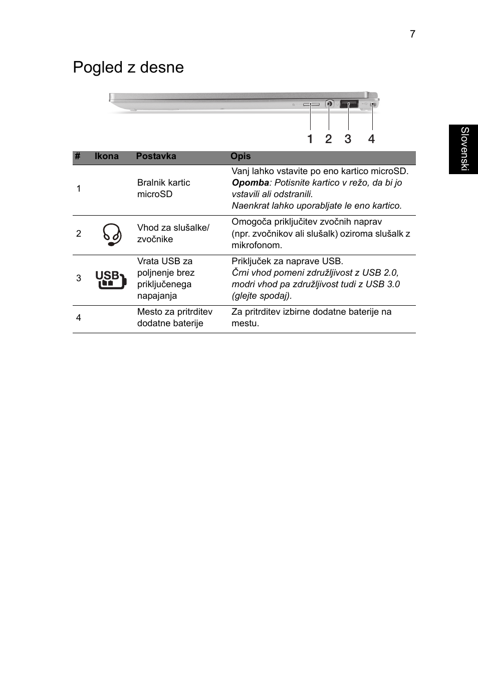 Pogled z desne | Acer Aspire S7-391 User Manual | Page 205 / 366