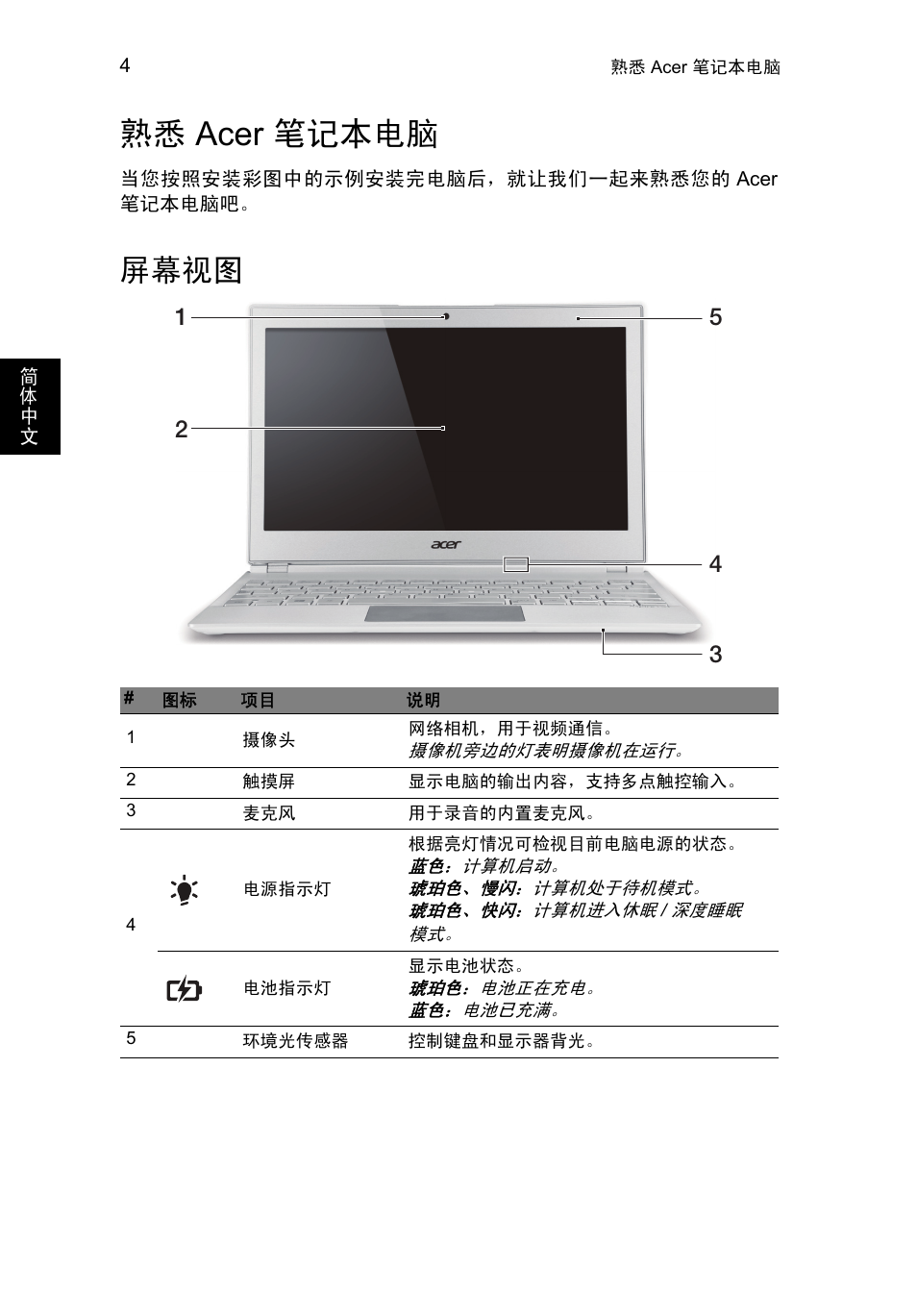 熟悉 acer 笔记本电脑, 屏幕视图 | Acer Aspire S7-391 User Manual | Page 336 / 366