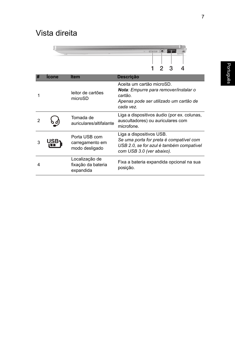 Vista direita | Acer Aspire S7-391 User Manual | Page 71 / 366