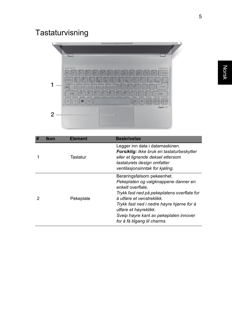 Tastaturvisning | Acer Aspire S7-391 User Manual | Page 93 / 366
