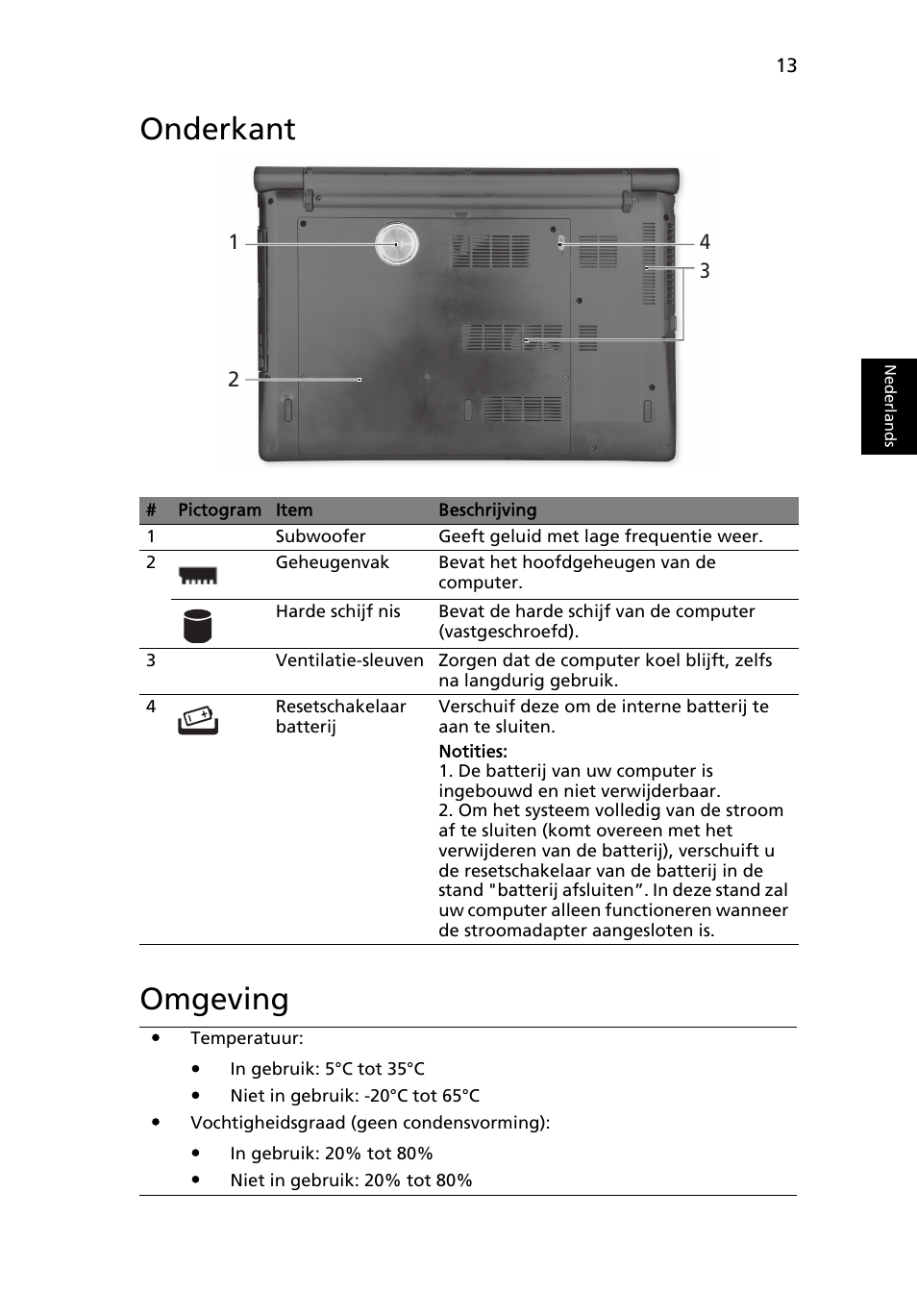 Onderkant, Omgeving, Onderkant omgeving | Acer Aspire 5951G User Manual | Page 103 / 440