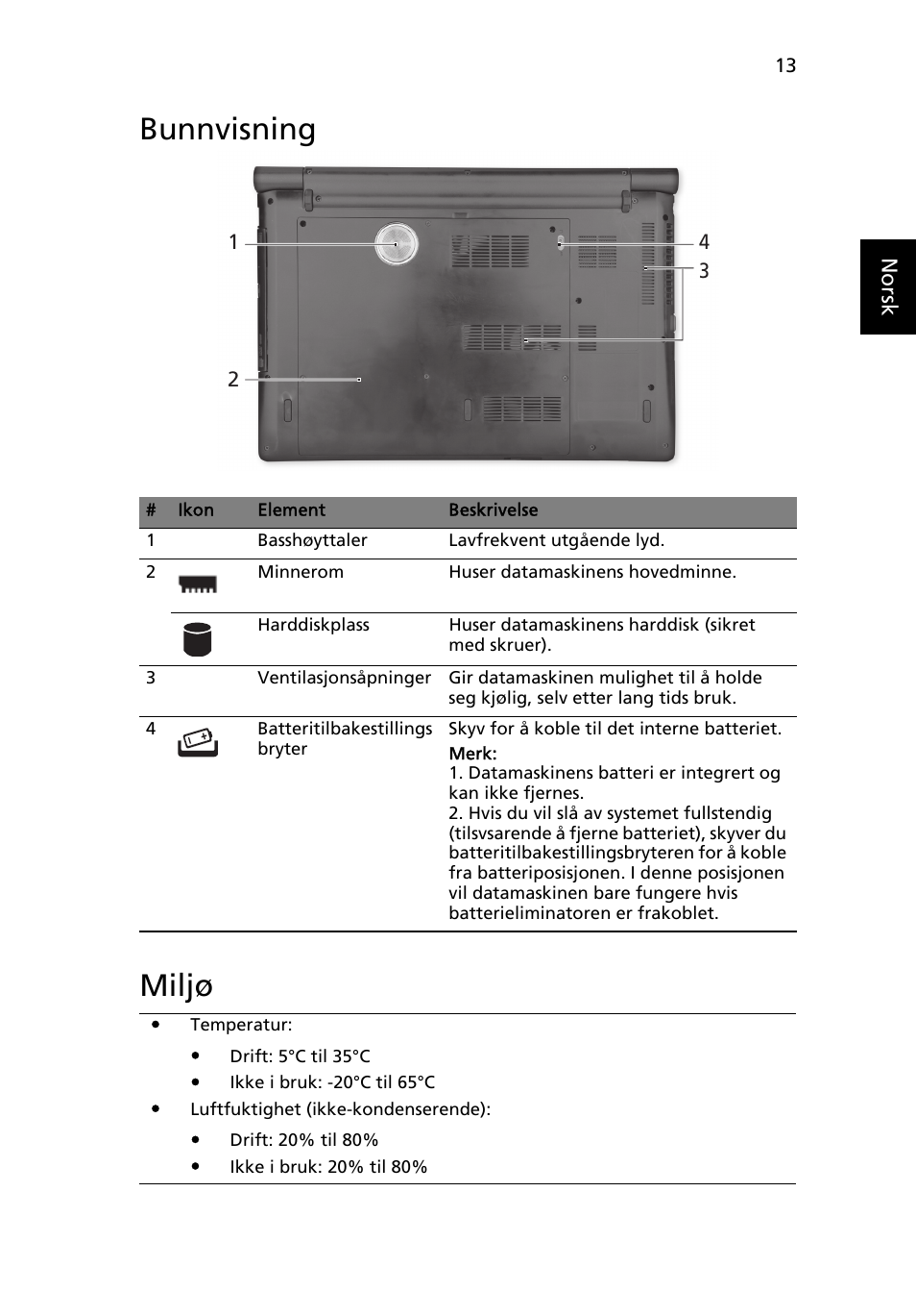 Bunnvisning, Miljø, Bunnvisning miljø | Acer Aspire 5951G User Manual | Page 117 / 440