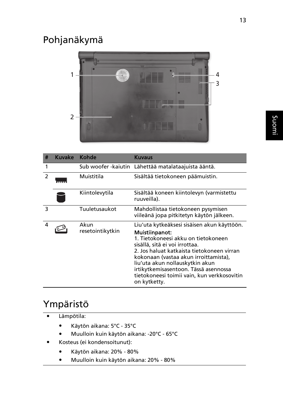 Pohjanäkymä, Ympäristö, Pohjanäkymä ympäristö | Acer Aspire 5951G User Manual | Page 159 / 440