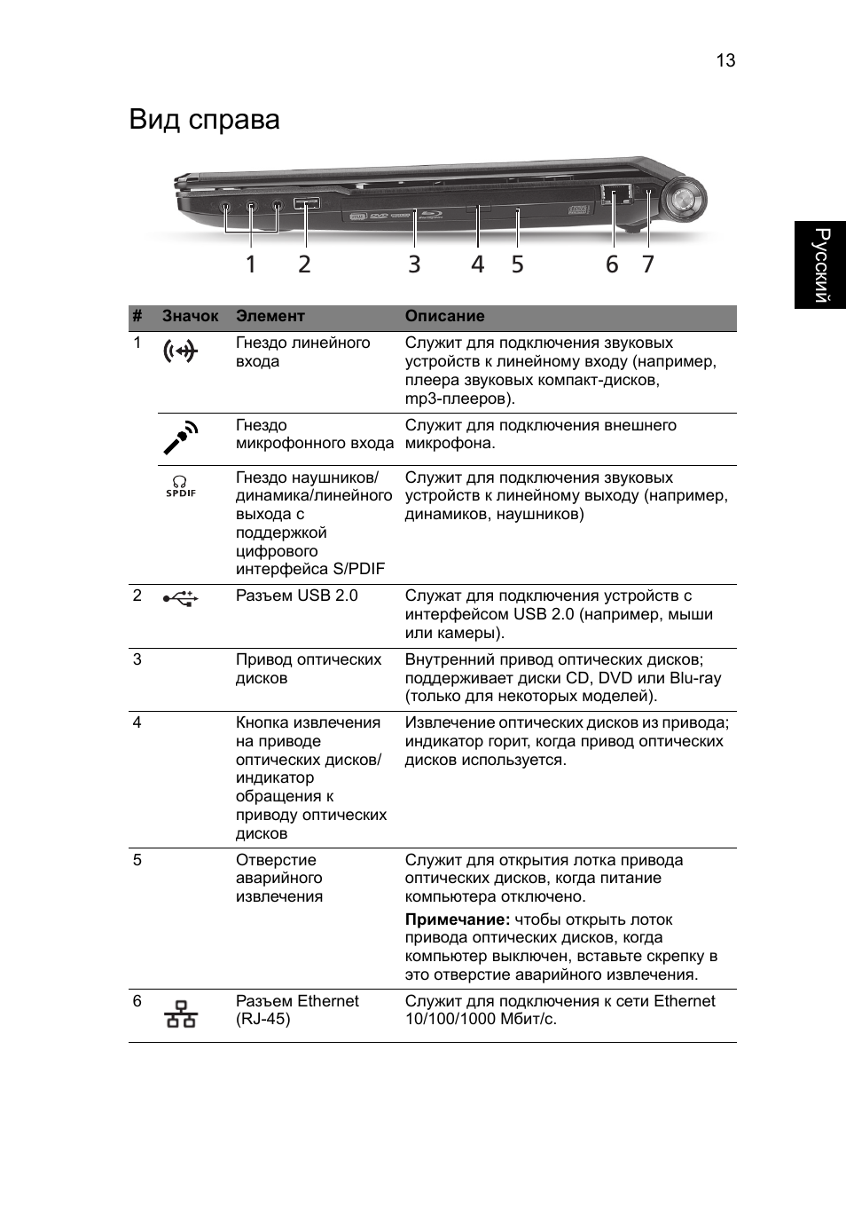 Вид справа | Acer Aspire 5951G User Manual | Page 173 / 440