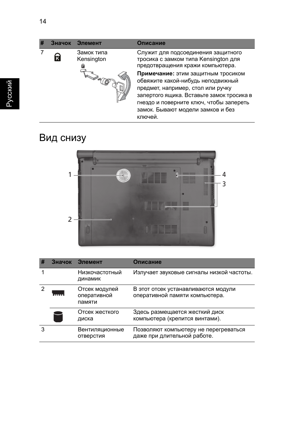 Вид снизу | Acer Aspire 5951G User Manual | Page 174 / 440