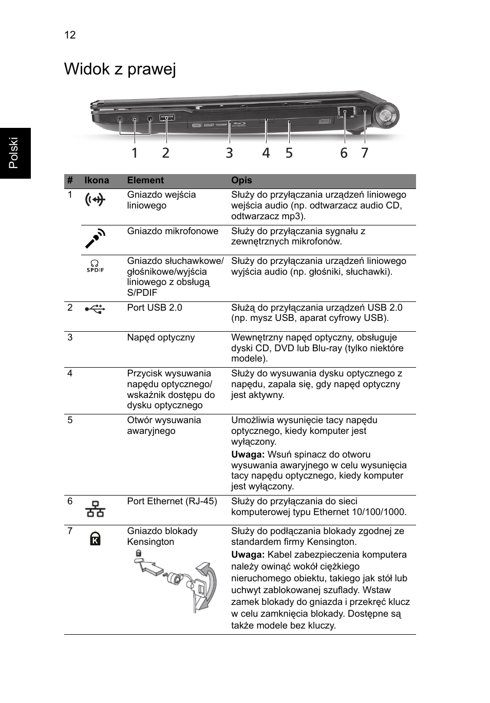 Widok z prawej | Acer Aspire 5951G User Manual | Page 188 / 440