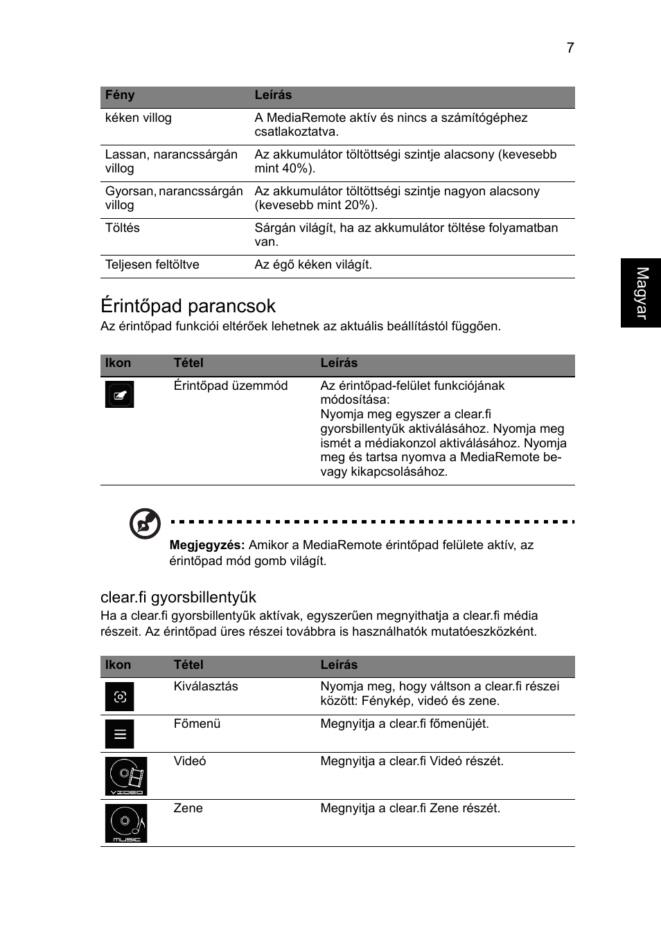 Érintőpad parancsok | Acer Aspire 5951G User Manual | Page 197 / 440