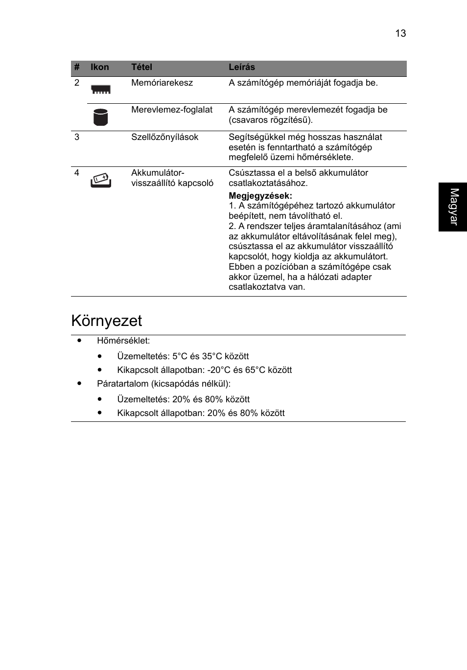 Környezet | Acer Aspire 5951G User Manual | Page 203 / 440