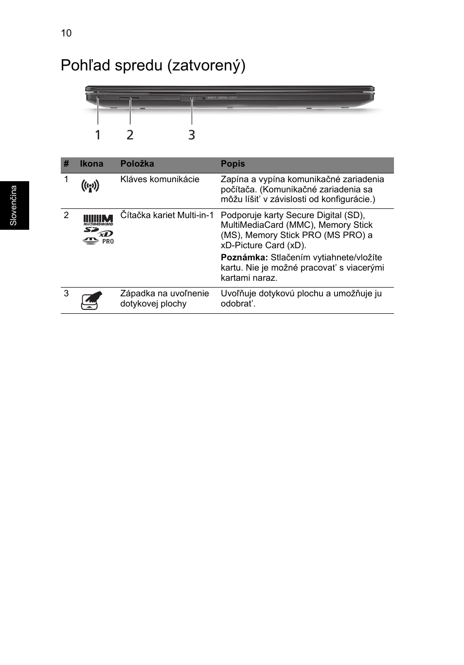 Pohľad spredu (zatvorený) | Acer Aspire 5951G User Manual | Page 228 / 440