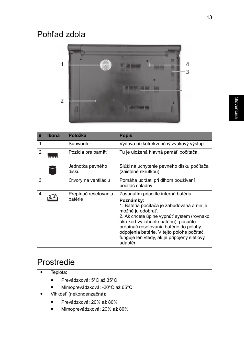 Pohľad zdola, Prostredie, Pohľad zdola prostredie | Acer Aspire 5951G User Manual | Page 231 / 440