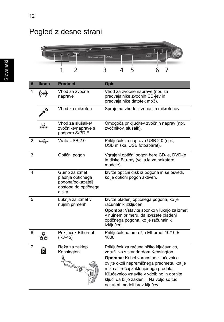 Pogled z desne strani | Acer Aspire 5951G User Manual | Page 244 / 440