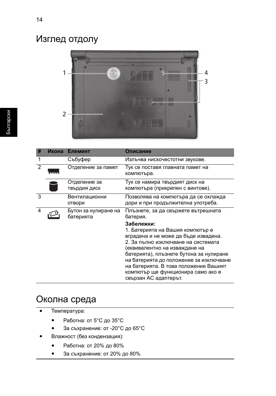 Изглед отдолу, Околна среда, Изглед отдолу околна среда | Acer Aspire 5951G User Manual | Page 288 / 440