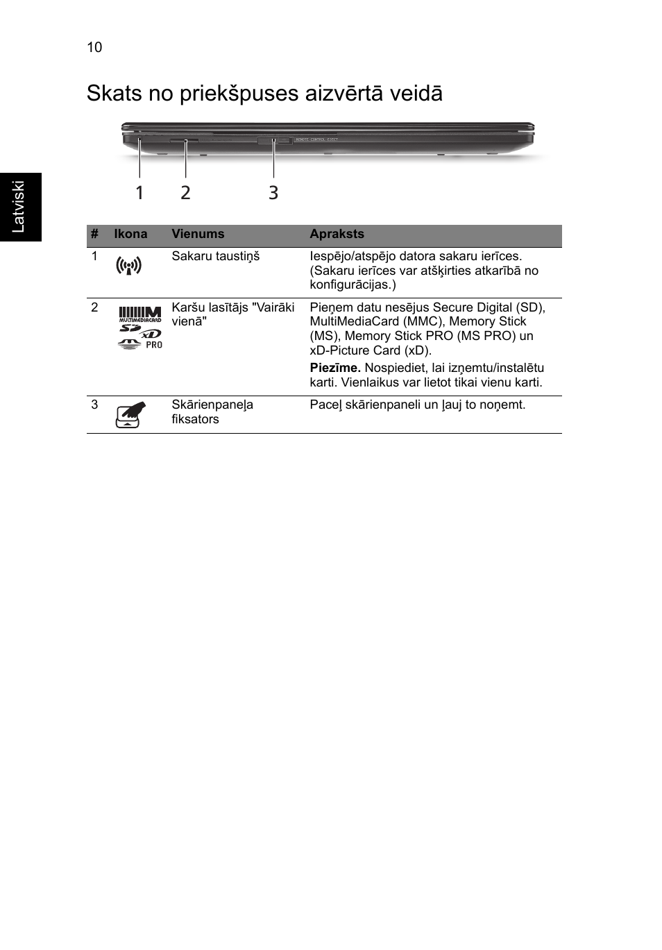 Skats no priekšpuses aizvērtā veidā | Acer Aspire 5951G User Manual | Page 312 / 440