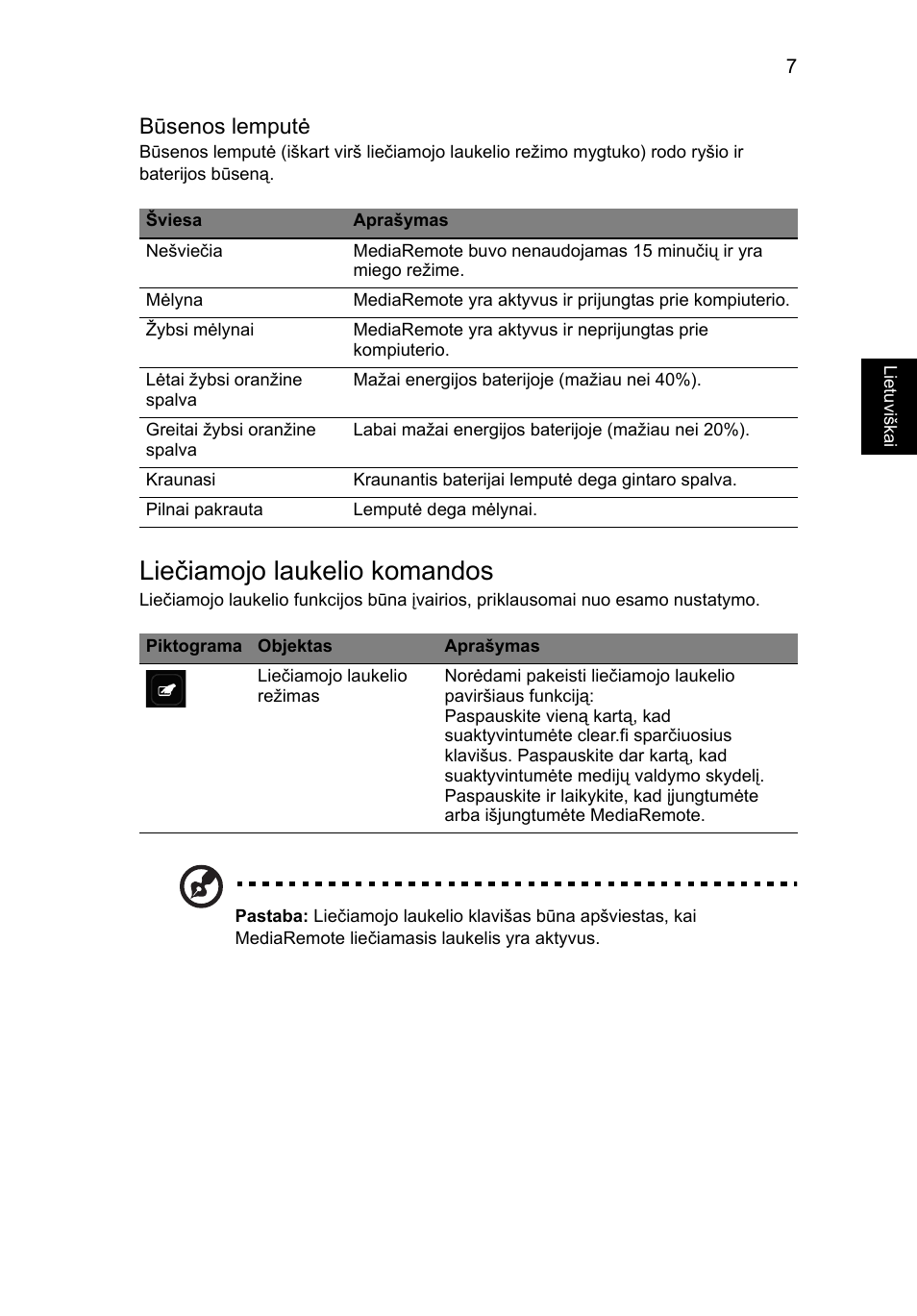 Liečiamojo laukelio komandos | Acer Aspire 5951G User Manual | Page 323 / 440