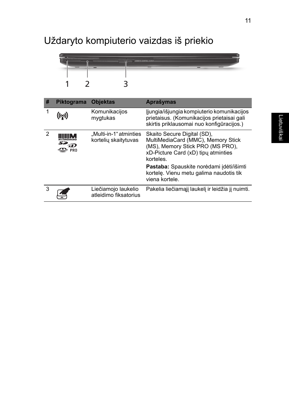 Uždaryto kompiuterio vaizdas iš priekio | Acer Aspire 5951G User Manual | Page 327 / 440