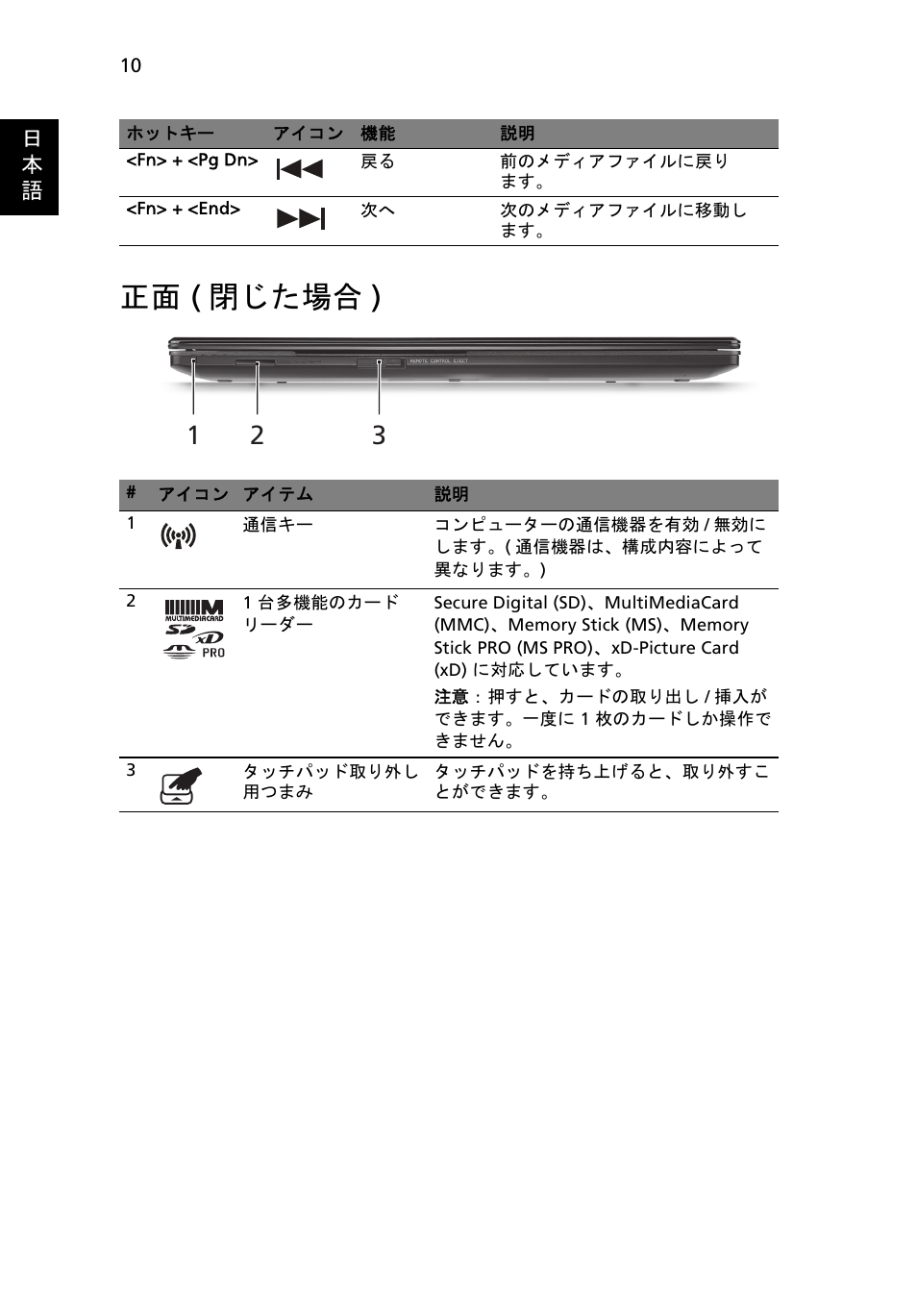 正面 (閉じた場合), 正面 ( 閉じた場合 ) | Acer Aspire 5951G User Manual | Page 370 / 440