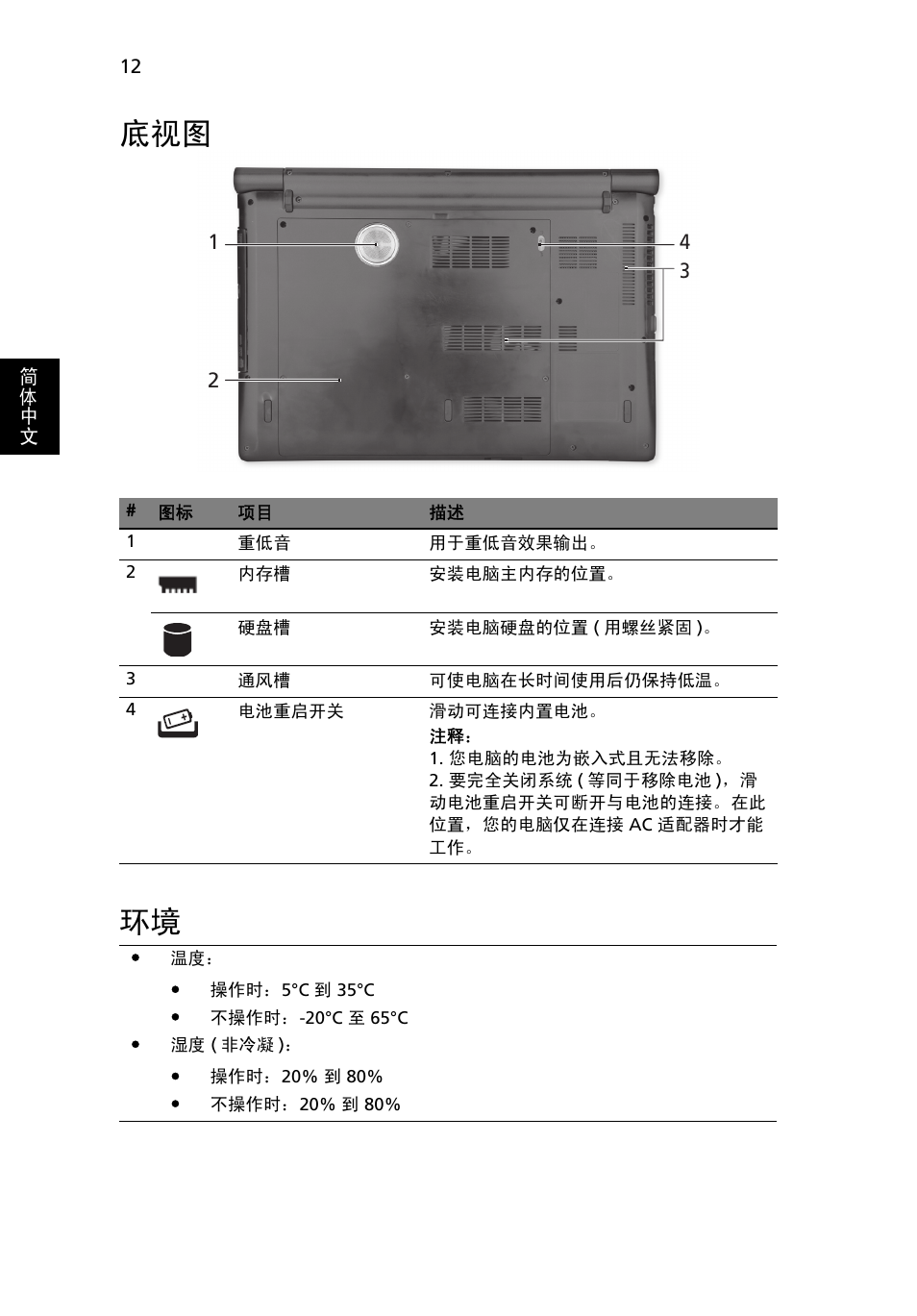 底视图 环境 | Acer Aspire 5951G User Manual | Page 412 / 440