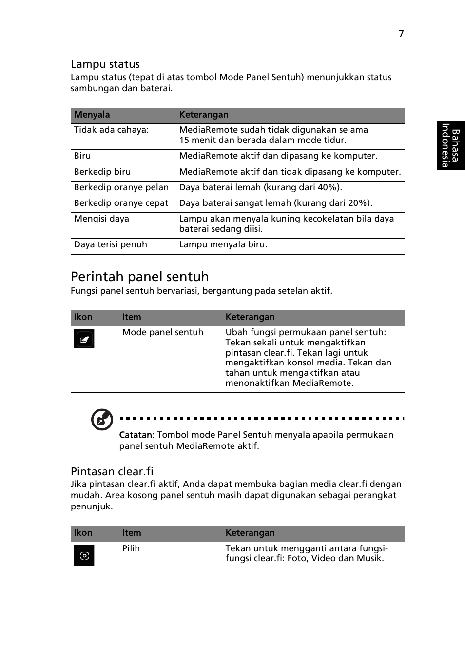 Perintah panel sentuh | Acer Aspire 5951G User Manual | Page 419 / 440