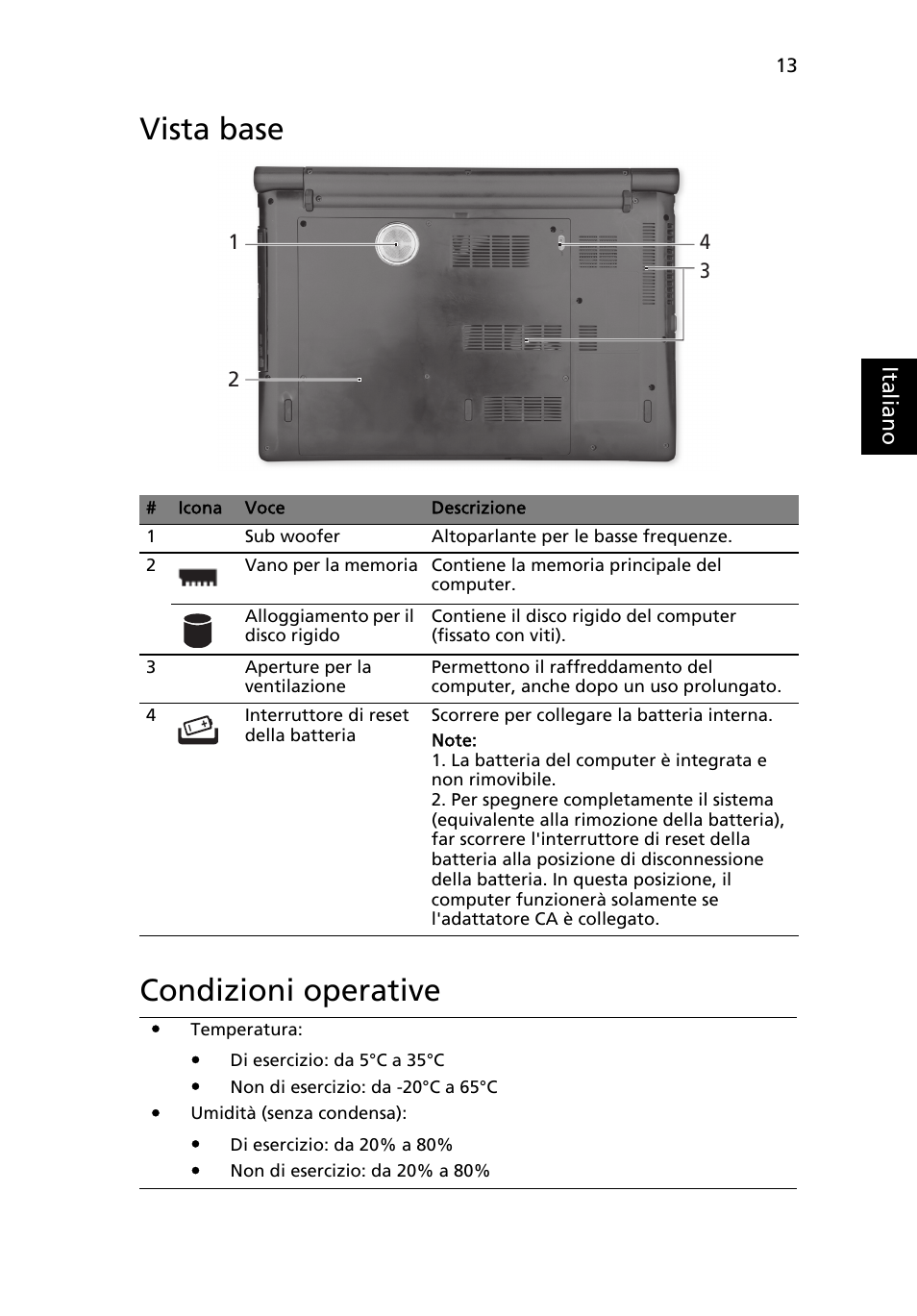 Vista base, Condizioni operative, Vista base condizioni operative | Acer Aspire 5951G User Manual | Page 57 / 440