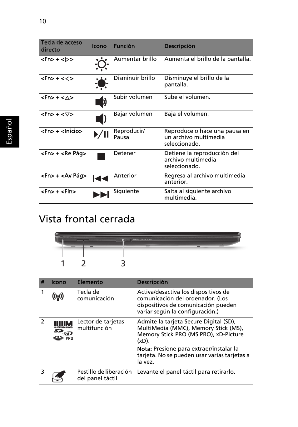 Vista frontal cerrada | Acer Aspire 5951G User Manual | Page 68 / 440