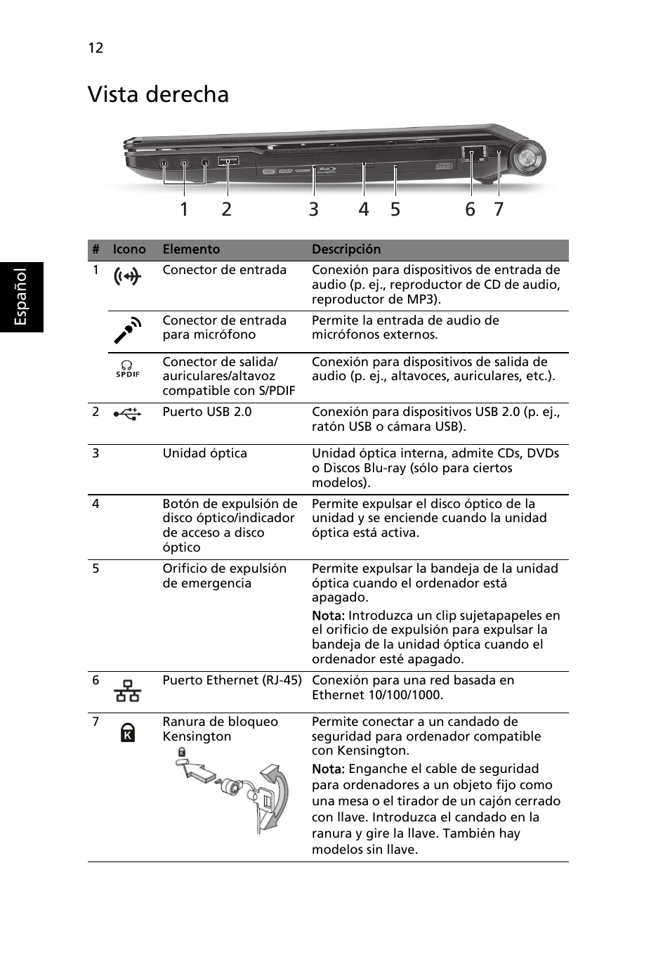 Vista derecha | Acer Aspire 5951G User Manual | Page 70 / 440