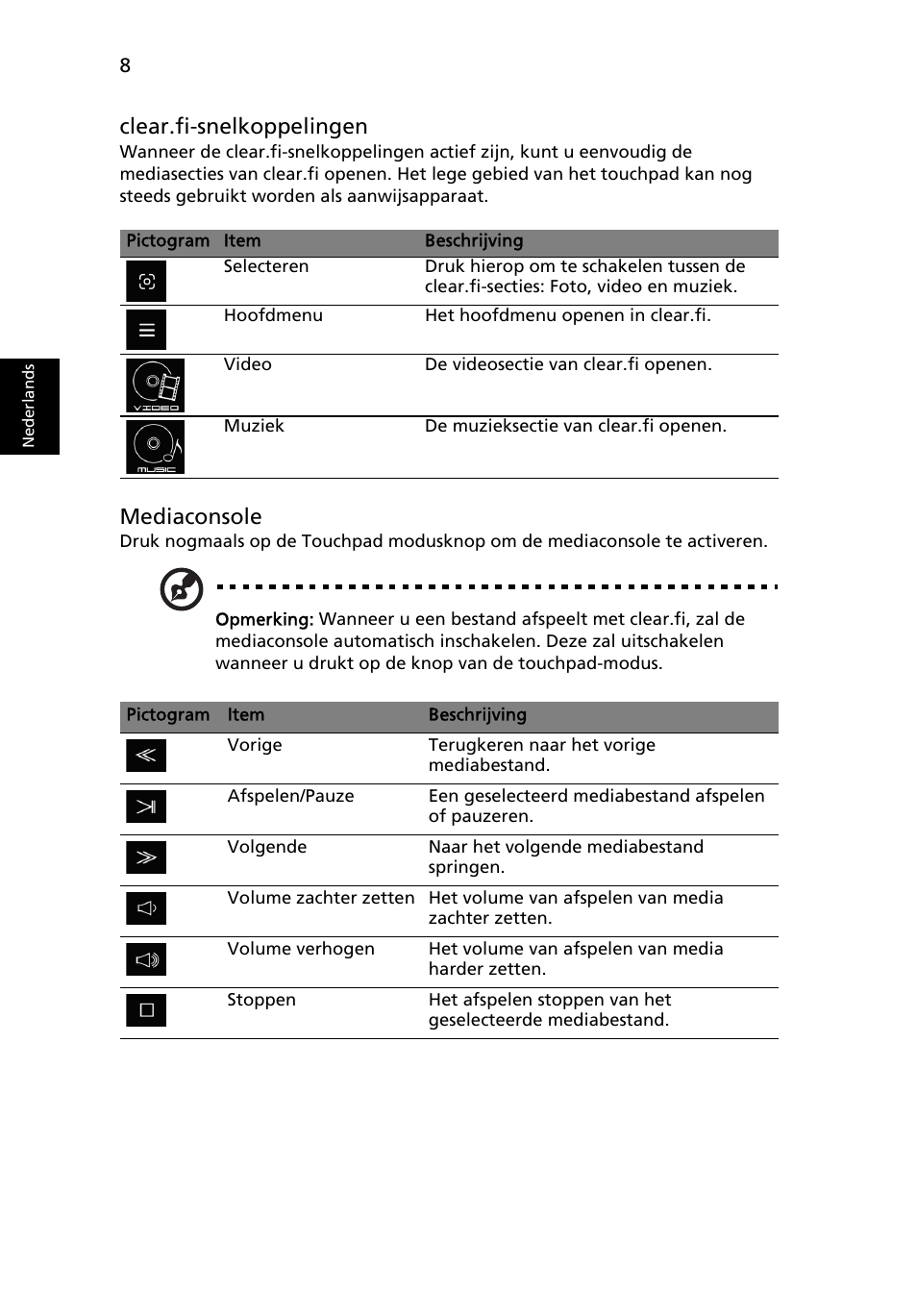 Clear.fi-snelkoppelingen, Mediaconsole | Acer Aspire 5951G User Manual | Page 98 / 440