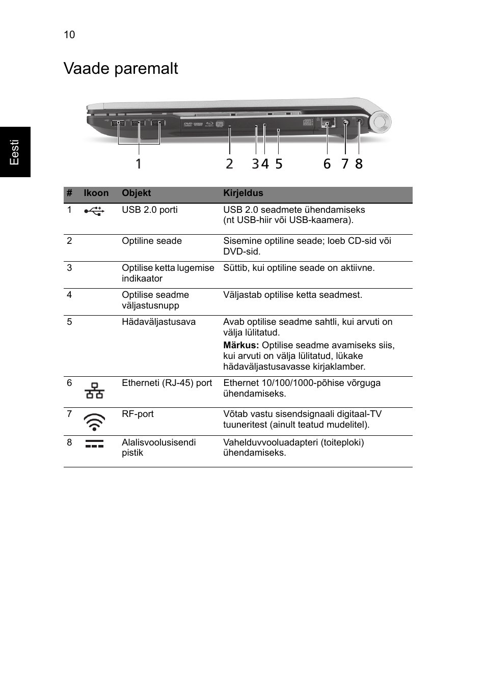 Vaade paremalt | Acer Aspire 8943G User Manual | Page 252 / 370