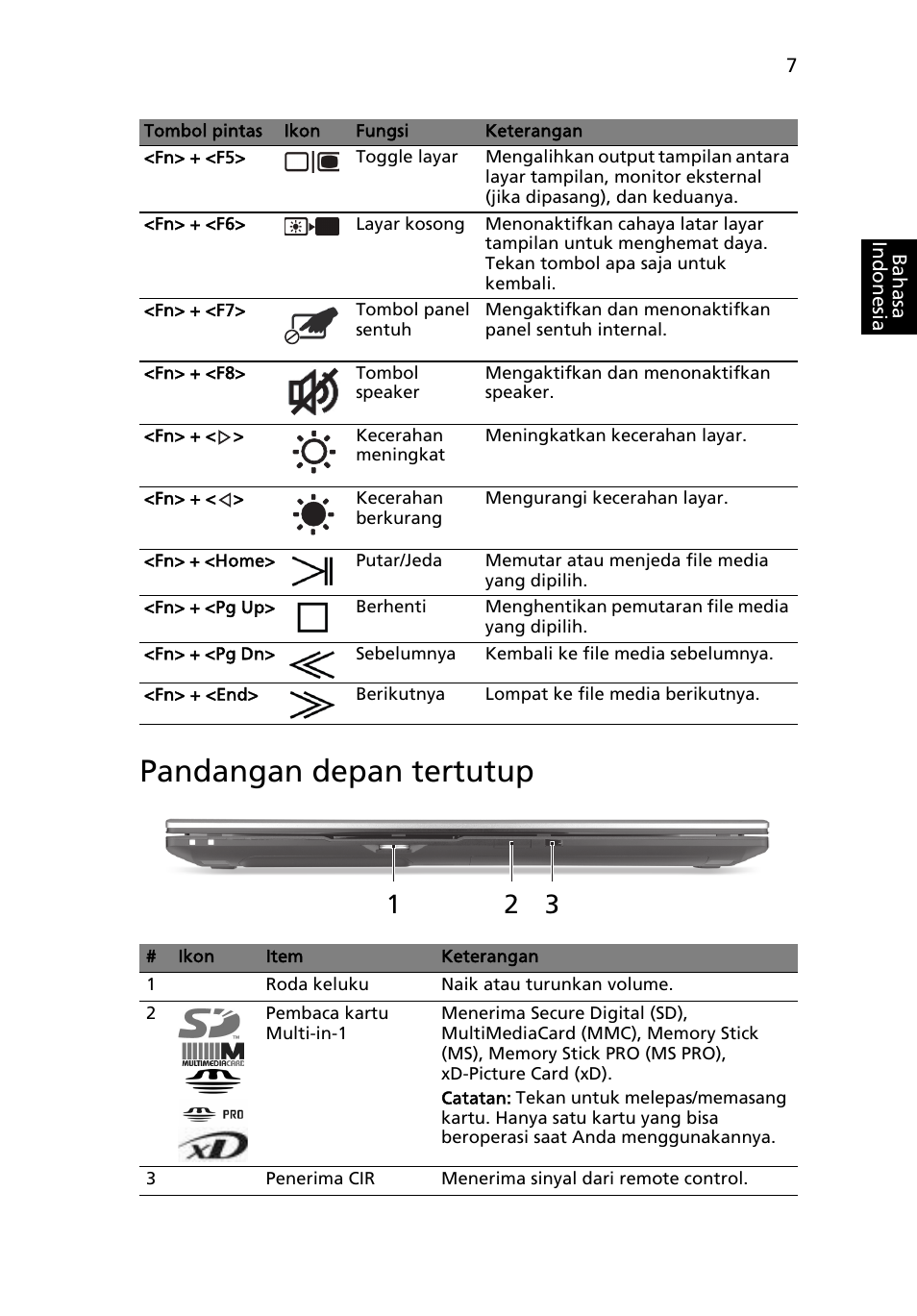 Pandangan depan tertutup | Acer Aspire 8943G User Manual | Page 353 / 370