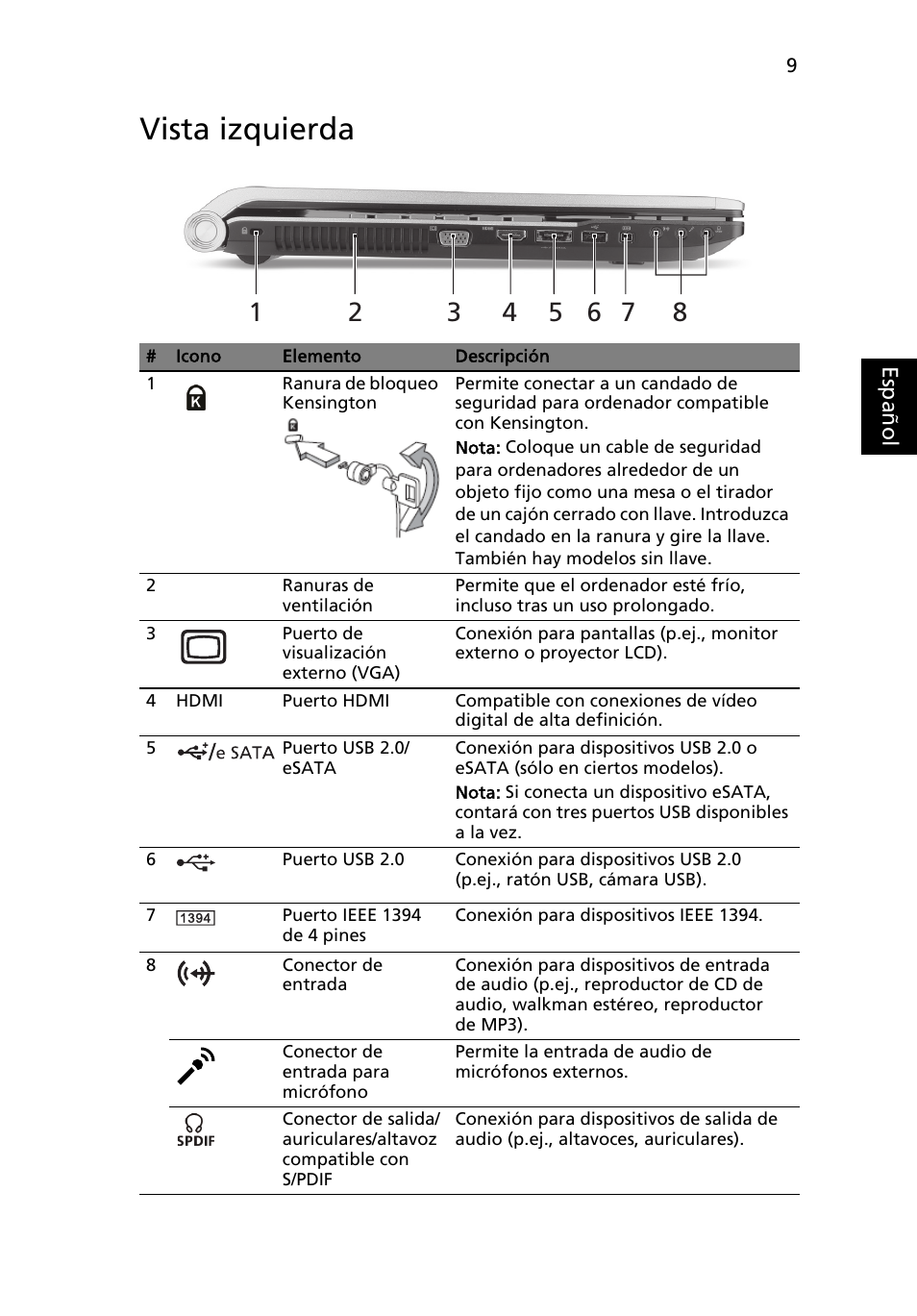 Vista izquierda | Acer Aspire 8943G User Manual | Page 59 / 370