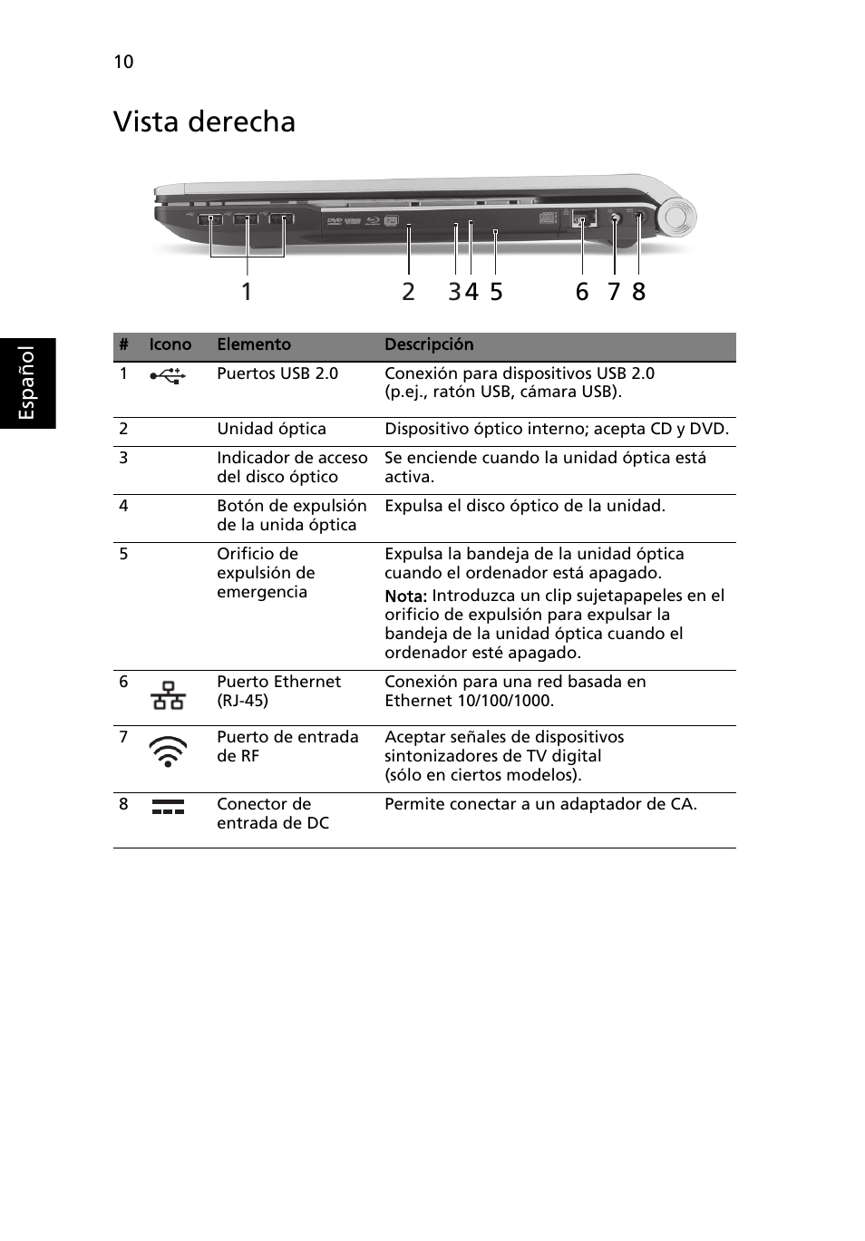 Vista derecha | Acer Aspire 8943G User Manual | Page 60 / 370